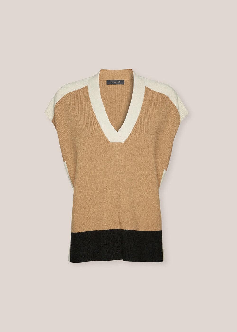 front view of plus size Elena Miro Colour block Knit Vest in Chalk Black Sesame