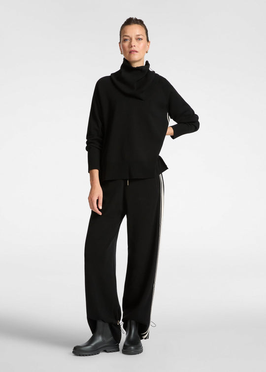 front view of plus size Elena Miro Dual Fabric Raglan Sweater in Black Chalk
