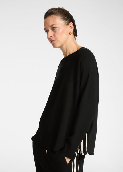 front view of plus size Elena Miro Dual Fabric Raglan Sweater in Black Chalk