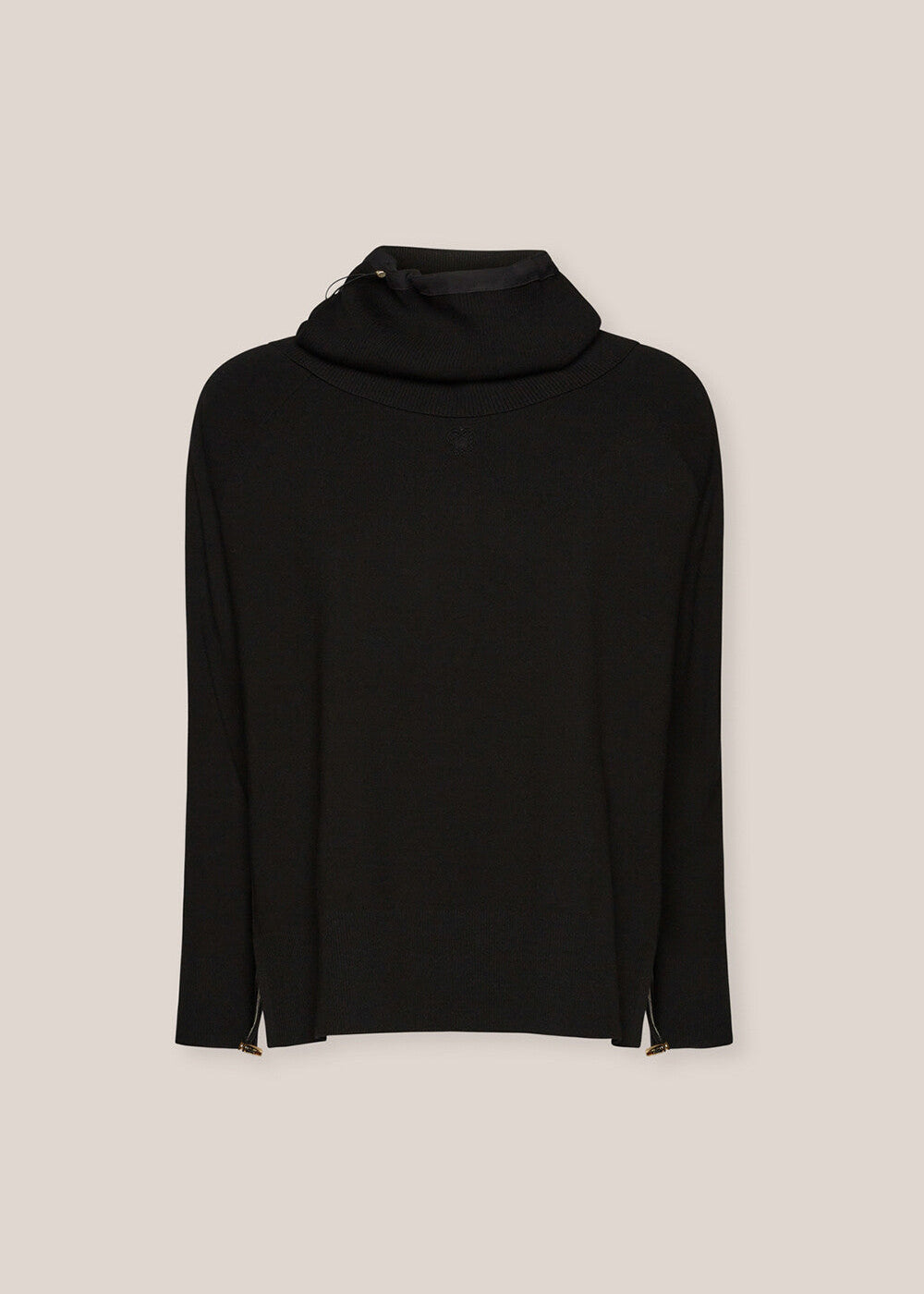 front view of plus size Elena Miro Dual Fabric Raglan Sweater in Black Chalk