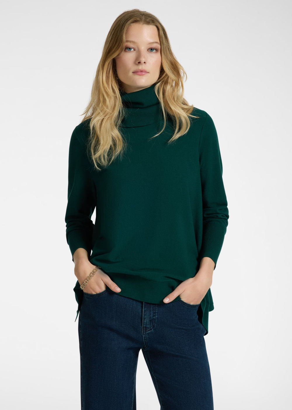 front view of plus size Elena Miro Pullover with detachable ribbed neck in Laurel