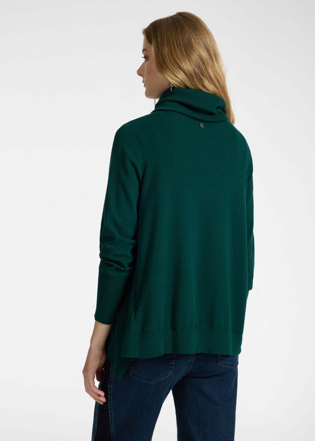 back view of plus size Elena Miro Pullover with detachable ribbed neck in Laurel