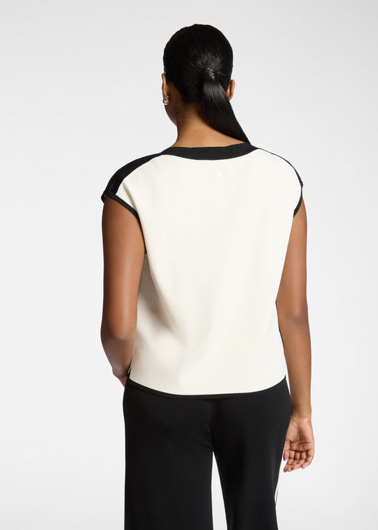 Back view of plus size Elena Miro Bi Color Compact Viscose Extended Sleeve Sweater in Juta Black