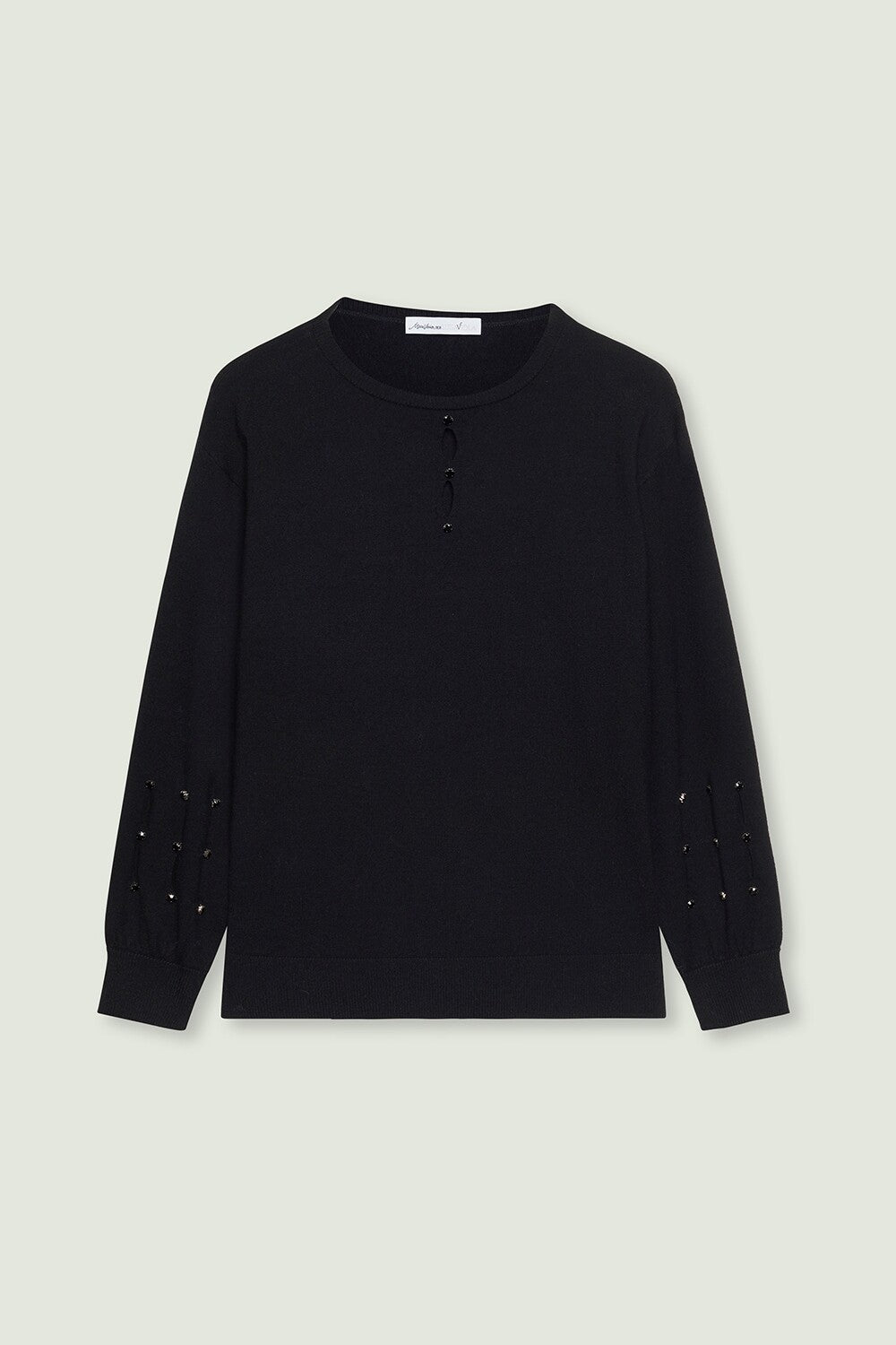 Luisa Viola Comfort Viscose Side Slit sweater with stones in Black