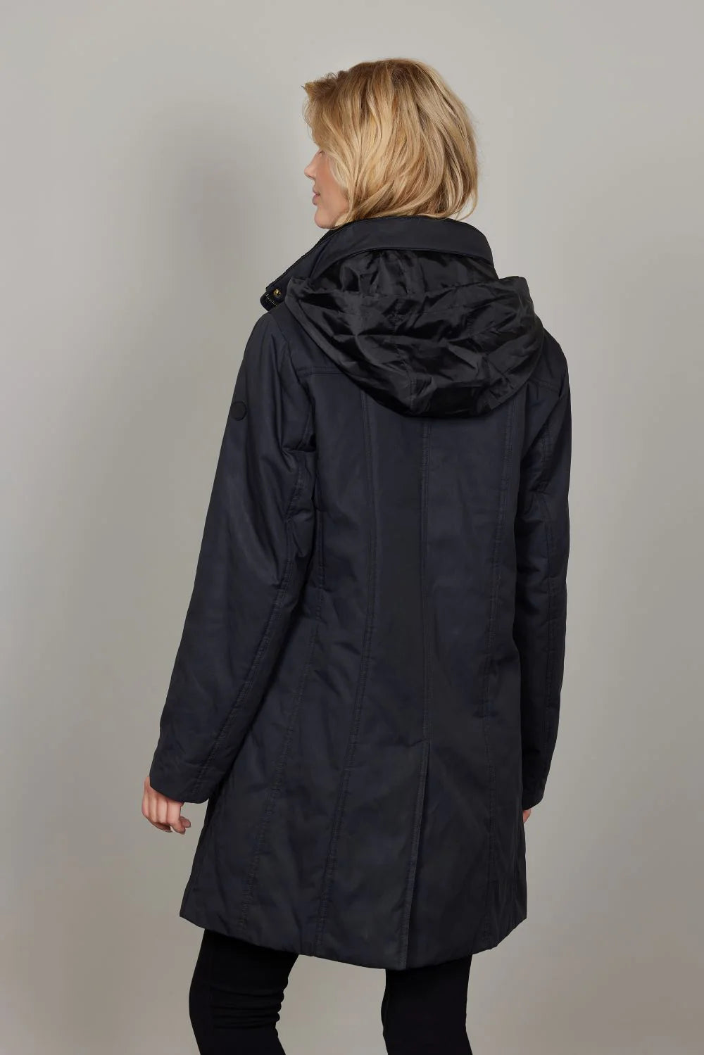 Junge 3/4 Length Wax Coated with Detachable Plaid Lined Hood and Turnback Corduroy Cuffs Water Repellent and Wind Resistant in Navy