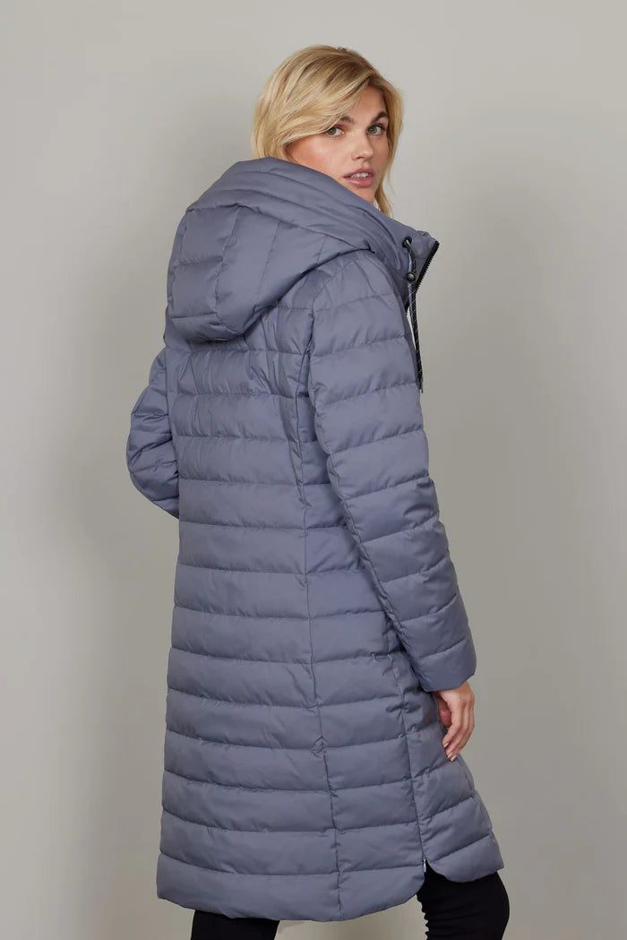 Junge 3/4 Length All Weather Proof Coat with Hood in Dove Blue