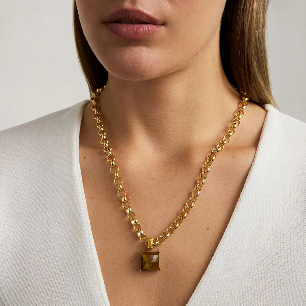 Dean Davidson Nomad Statement Gemstone Pendant Necklace in Tiger Eye Gold