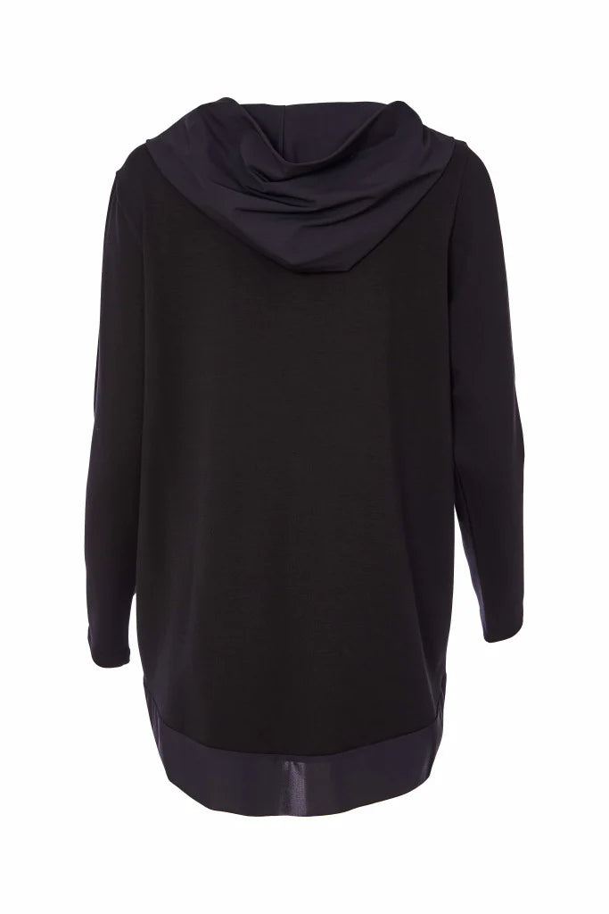 Naya Long Sleeve Popover Hoody with Taffeta Trim in Black
