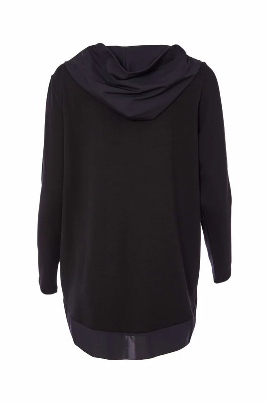 Naya Long Sleeve Popover Hoody with Taffeta Trim in Black
