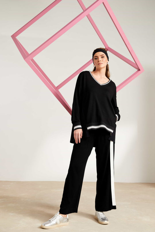 Naya top with Athleisure trim and Zip Sleeve Detail in Black