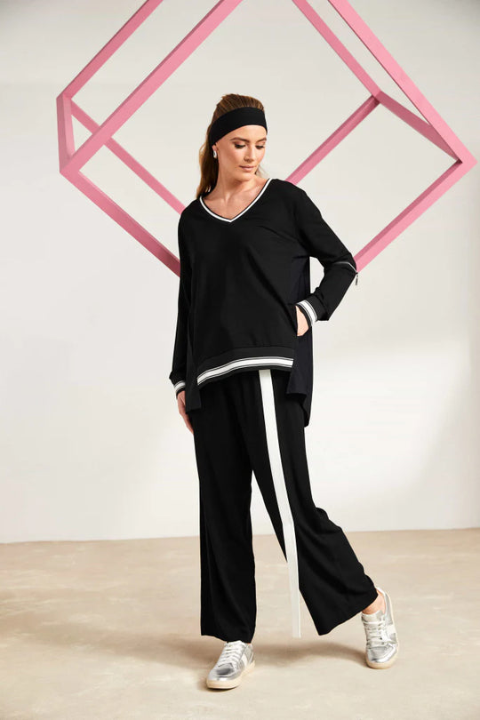 Naya top with Athleisure trim and Zip Sleeve Detail in Black