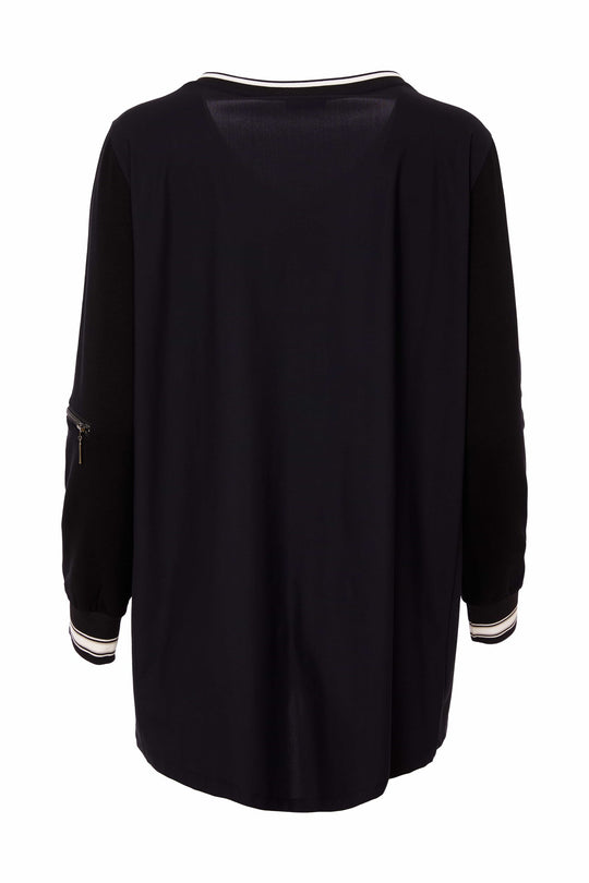 Naya top with Athleisure trim and Zip Sleeve Detail in Black