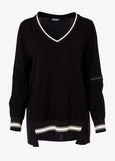 Naya top with Athleisure trim and Zip Sleeve Detail in Black
