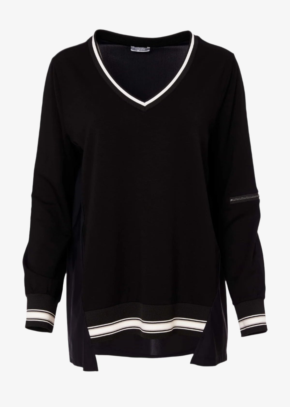 Naya top with Athleisure trim and Zip Sleeve Detail in Black