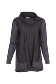 Naya Split Zip Cowl Neck tunic with Patch Pkt. Detail in Black