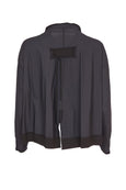 Naya Short Zip Front Jacket with Rib Collar and Trim in Black