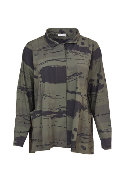 Naya Abstract Brushstroke Print A-Line Jacket in Forest/Black