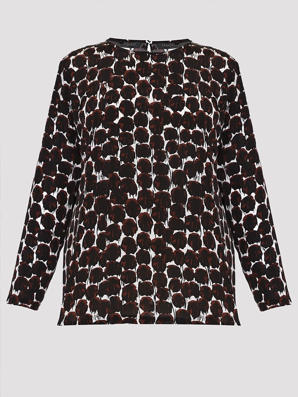 Long-sleeve top with a coffee and white pattern on a light gray background
