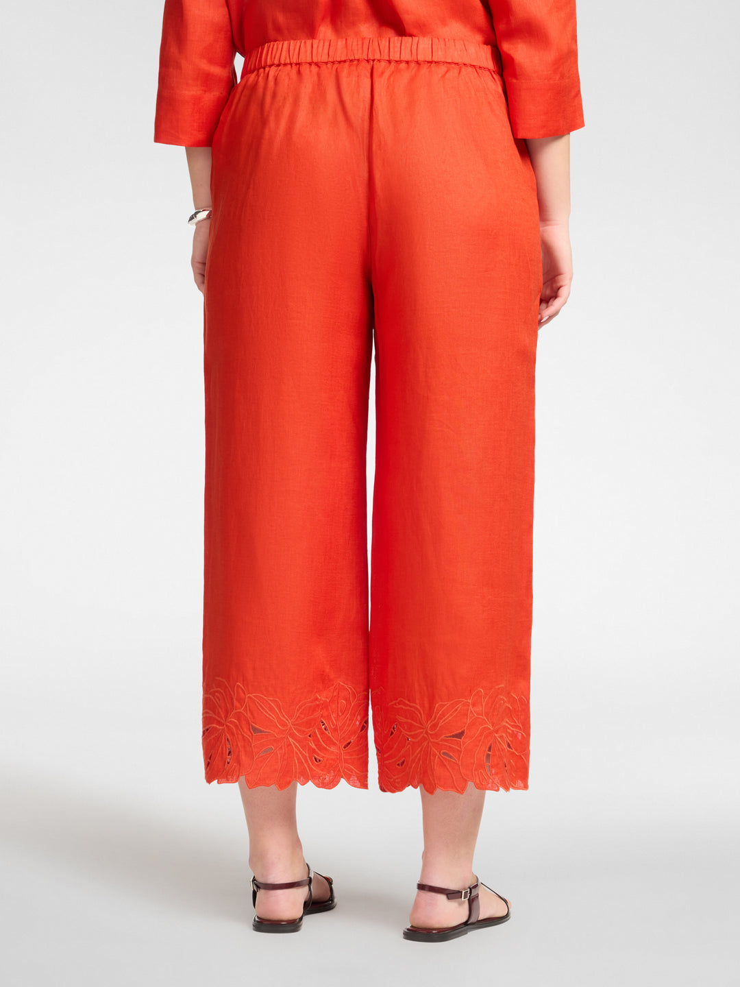 Elena Miro Embroidered Cutwork Linen Crop Pant in Paprika