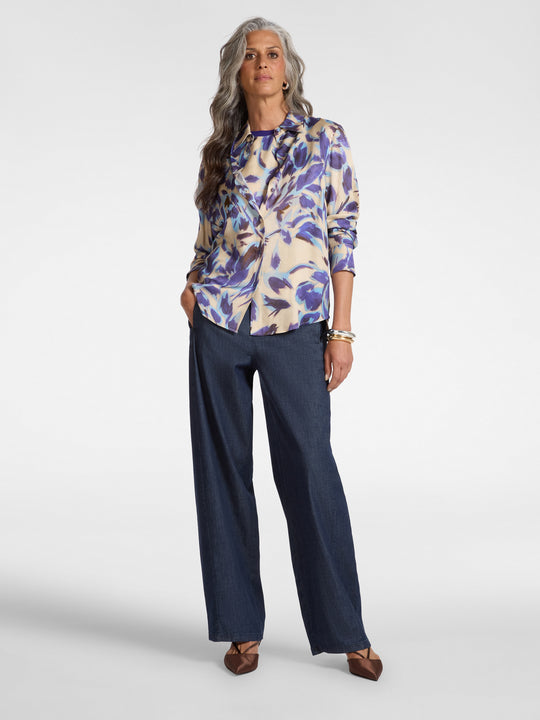 Elena Miro Chambray Pull on Carrot Jean in Organic Denim with Elastic Back in Blue