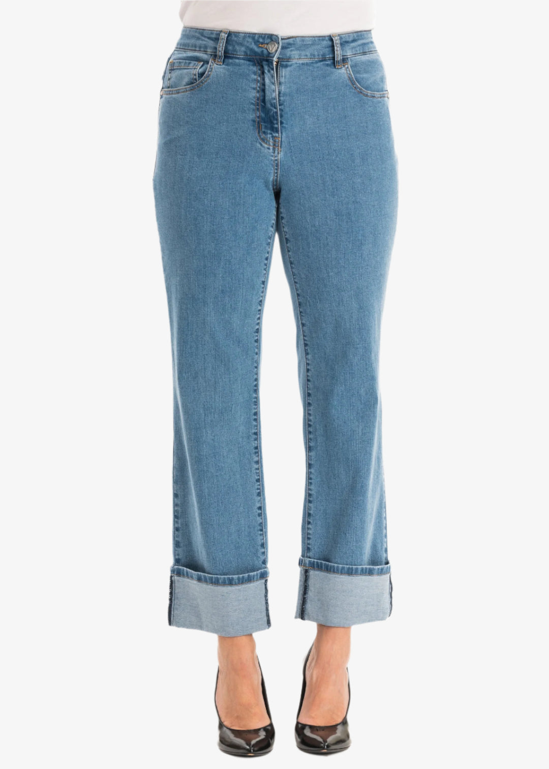 Luisa Viola Stretch cuffed Straight Leg Jean in Denim Blue