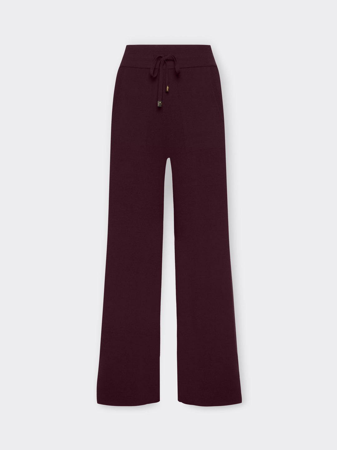 Women's viscose athletic trousers in dark plum with drawstring waistband, full-length.