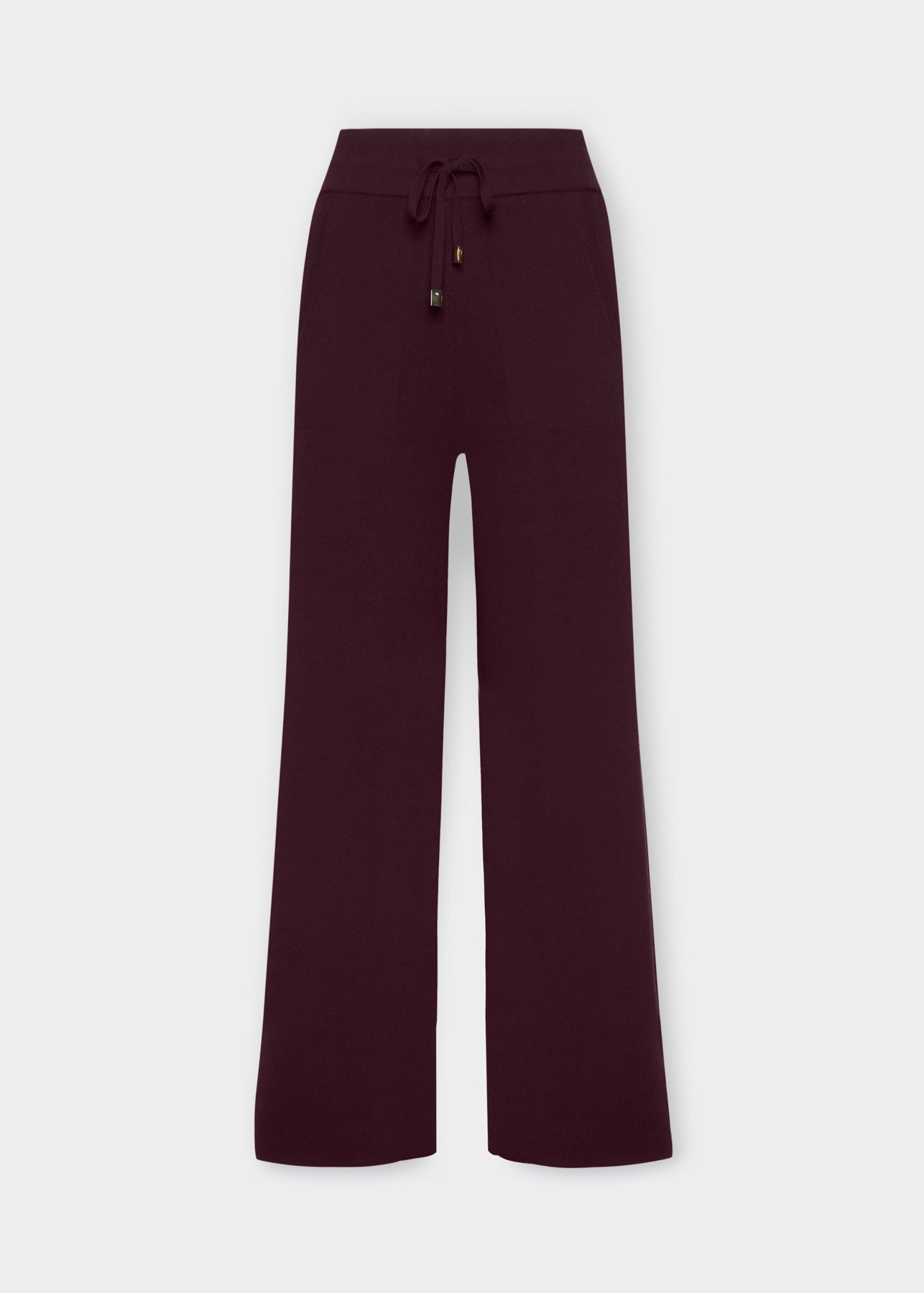 Women's viscose athletic trousers in dark plum with drawstring waistband, full-length.