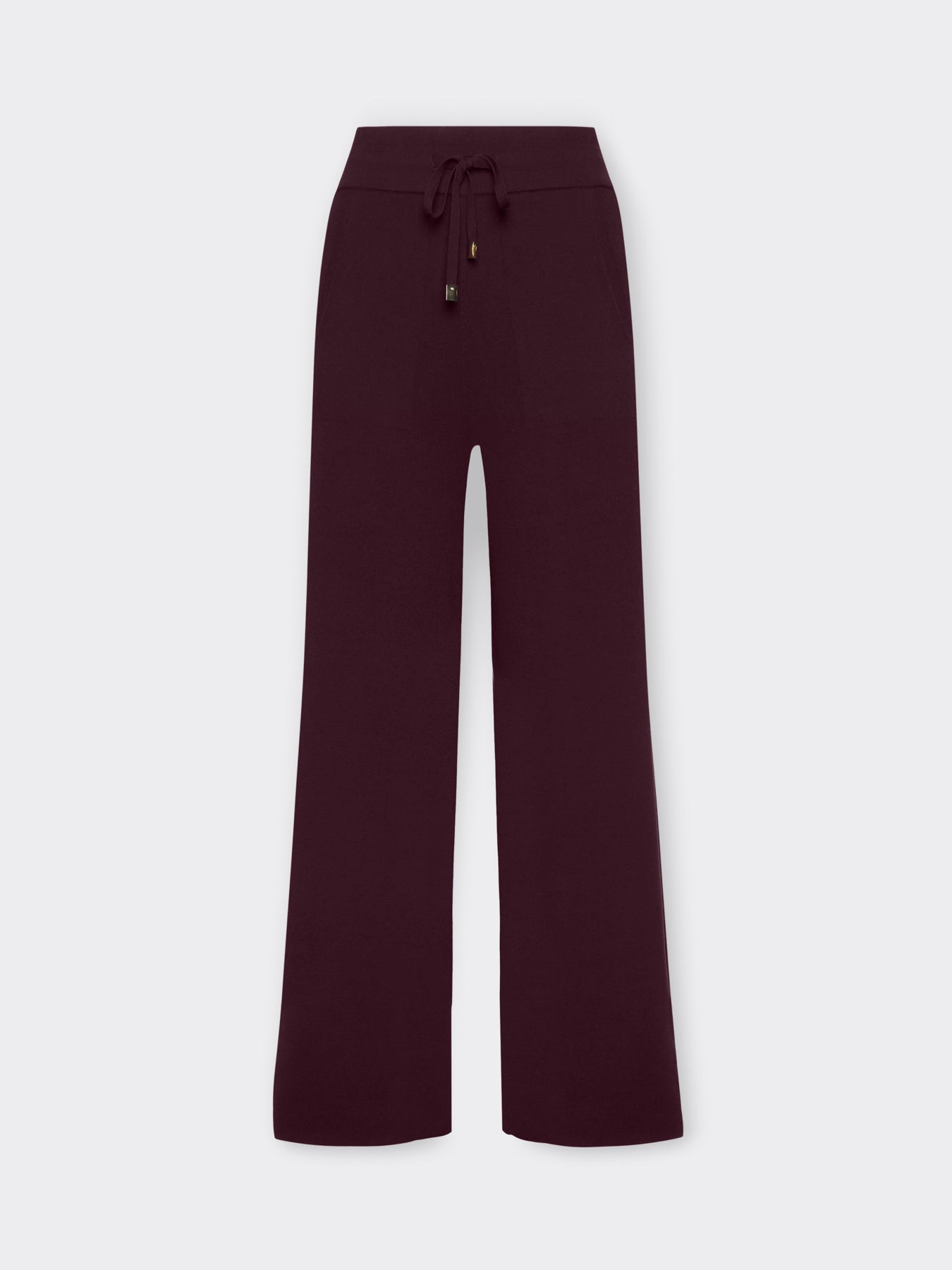 Women's viscose athletic trousers in dark plum with drawstring waistband, full-length.