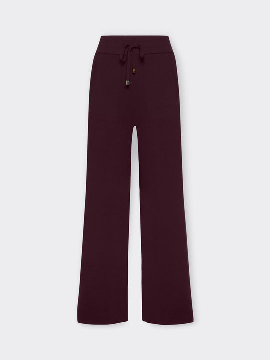 Women's viscose athletic trousers in dark plum with drawstring waistband, full-length.