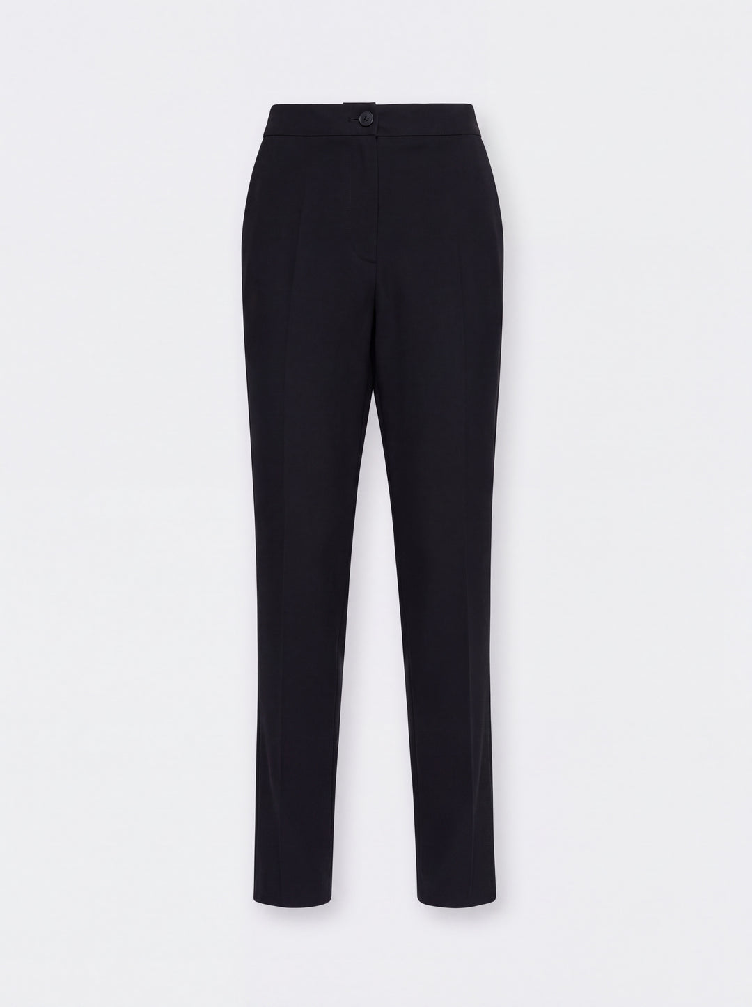 Men's black tailored trousers with button waist and straight-leg fit