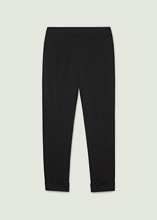 front view of plus size Luisa Viola Slim leg Sweat pant with cuff in Black