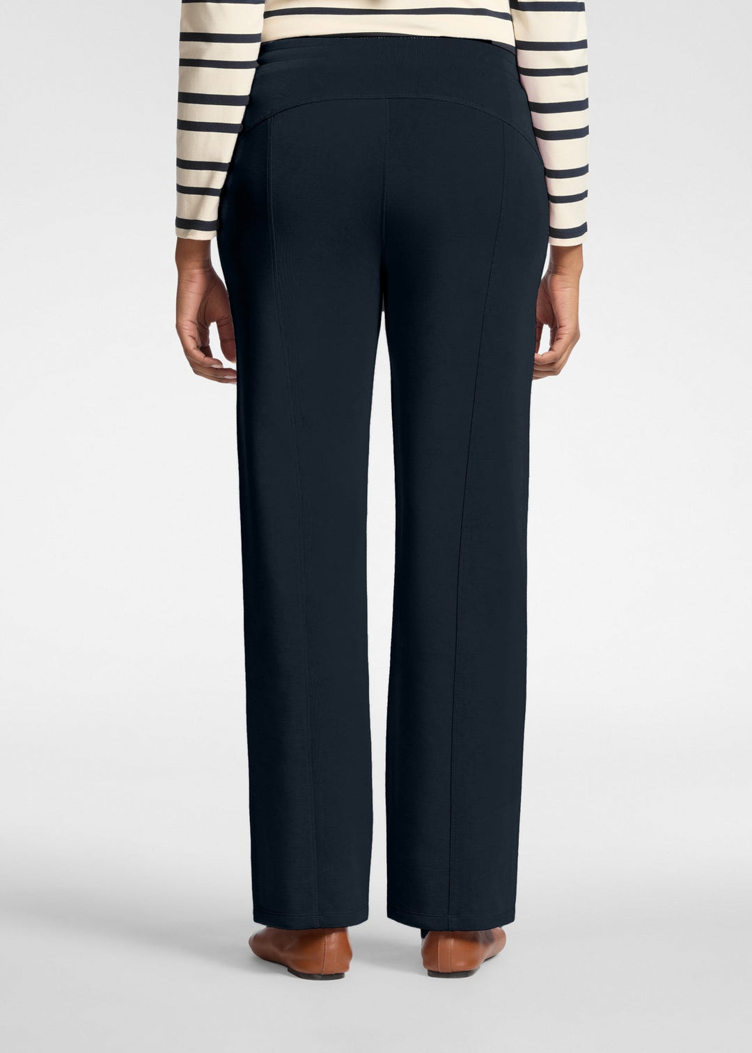 back view of plus size Elena Miro Scuba Regular Leg Trousers in Navy 