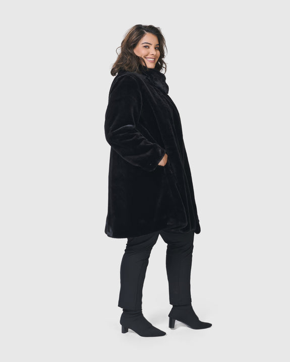 Alembika Faux fur Swing Coat in Black