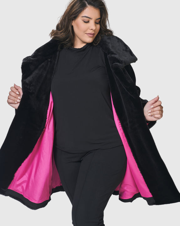 Alembika Faux fur Swing Coat in Black