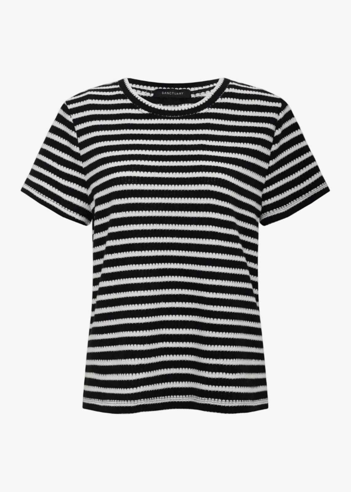 Sanctuary Easy Does it Crochet Striped Tee in Black Chalk Stripe