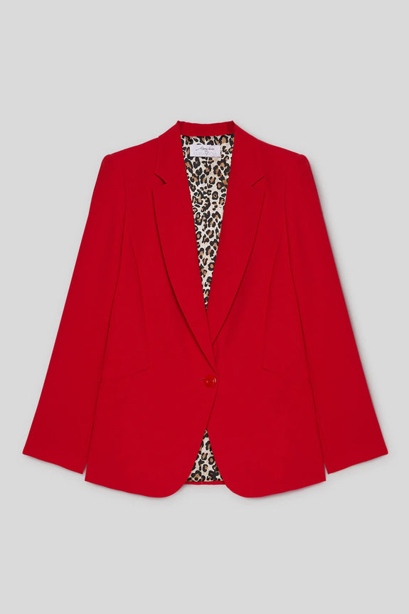 Luisa Viola Crepe Cadi Single Button Blazer with Seam Detail in Rosso