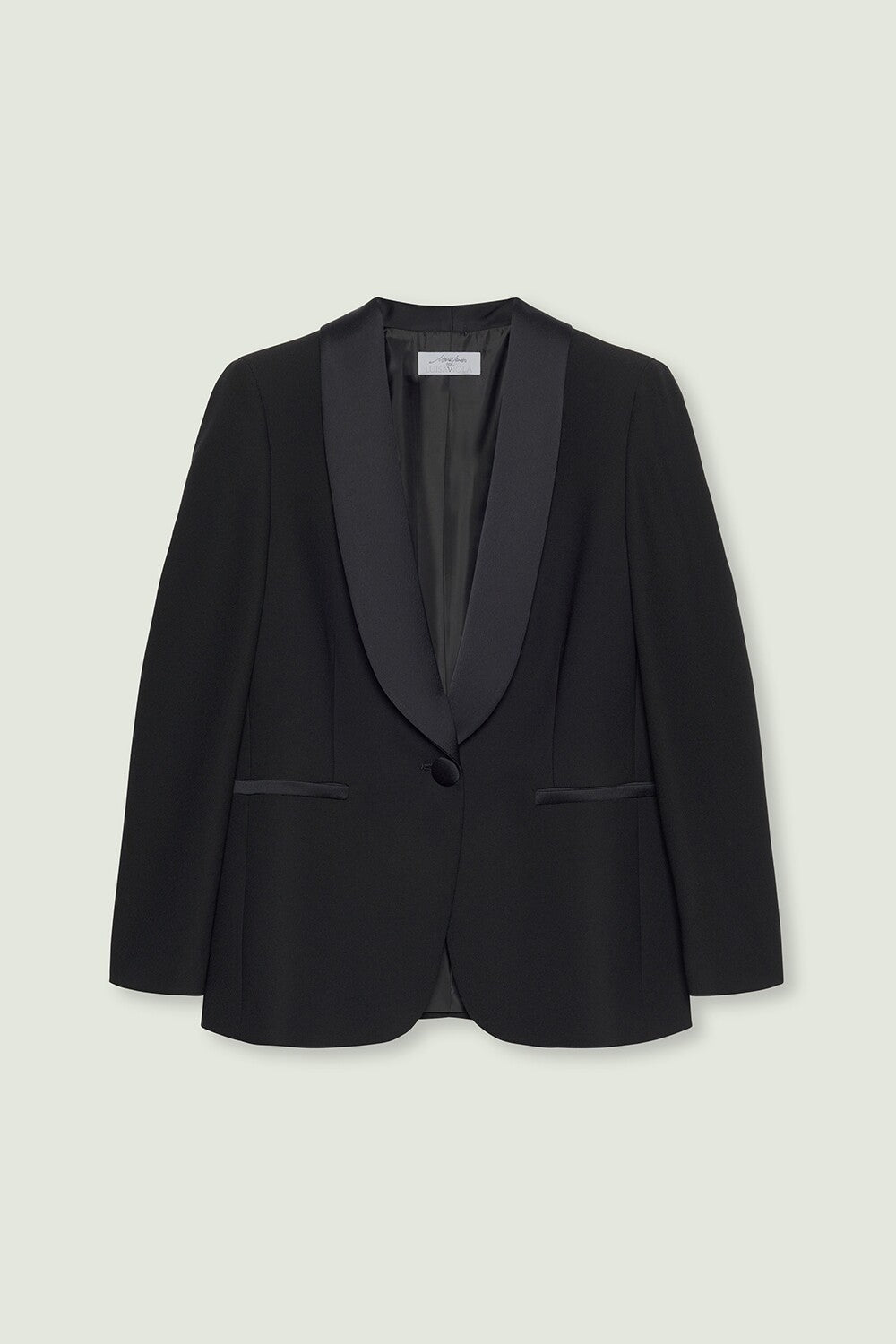 Luisa Viola Cady Tuxedo Jacket with Satin Shawl Lapel in Black