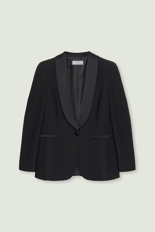Luisa Viola Cady Tuxedo Jacket with Satin Shawl Lapel in Black