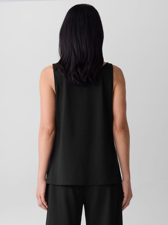 Eileen Fisher Fine Str Jersey Scoop neck Tank in Black