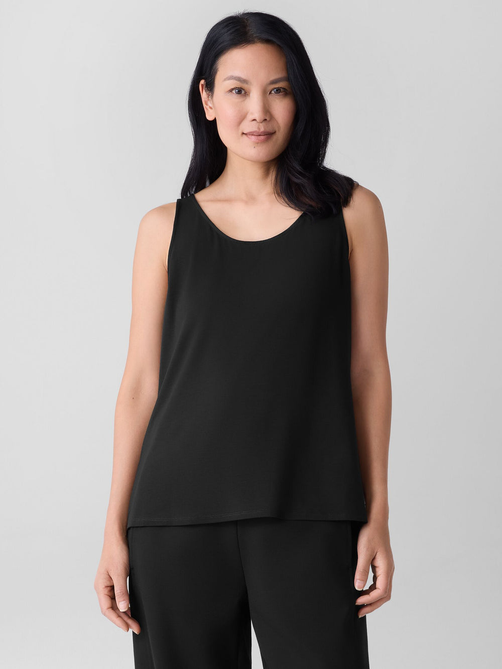 Eileen Fisher Fine Str Jersey Scoop neck Tank in Black
