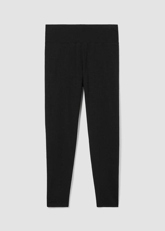 front view of plus size Eileen Fisher Cozy Brushed Terry Hug High Waisted Ankle Legging in Black