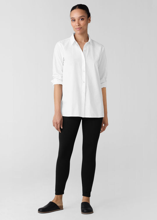 front view of plus size Eileen Fisher Cozy Brushed Terry Hug High Waited Ankle Legging in Black