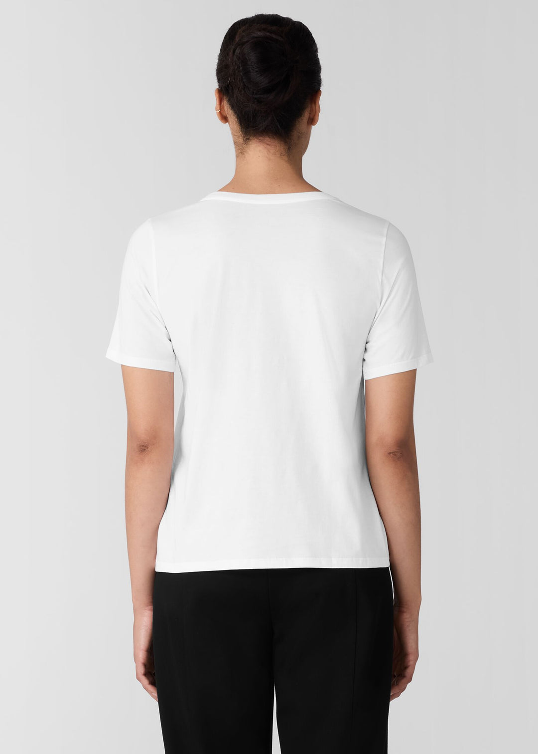 back of plus size Eileen Fisher Short Sleeve Pima Cotton Tee in White
