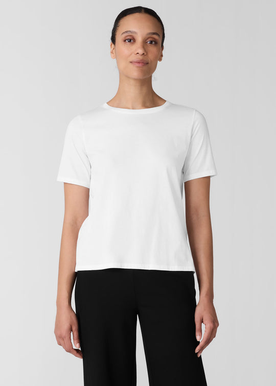 front of plus size Eileen Fisher Short Sleeve Pima Cotton Tee in White