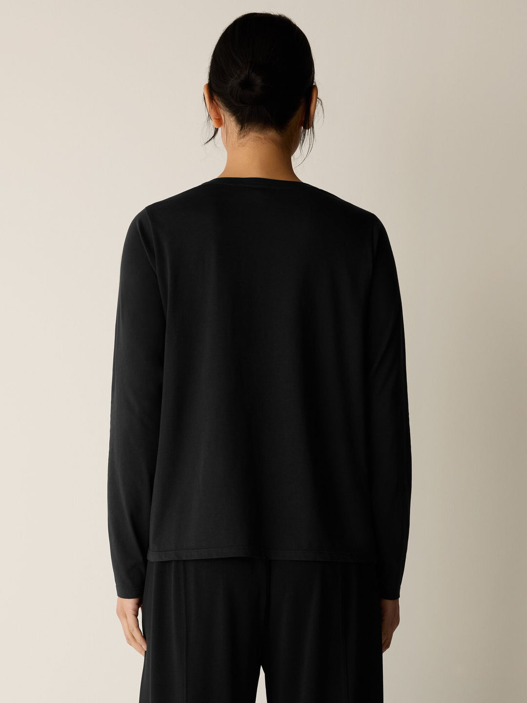 Eileen Fisher Organic Pima Cotton Jersey Long Sleeve Tee in Black