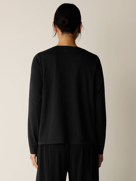 Eileen Fisher Organic Pima Cotton Jersey Long Sleeve Tee in Black