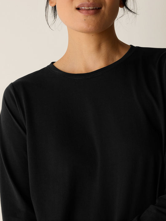 Eileen Fisher Organic Pima Cotton Jersey Long Sleeve Tee in Black