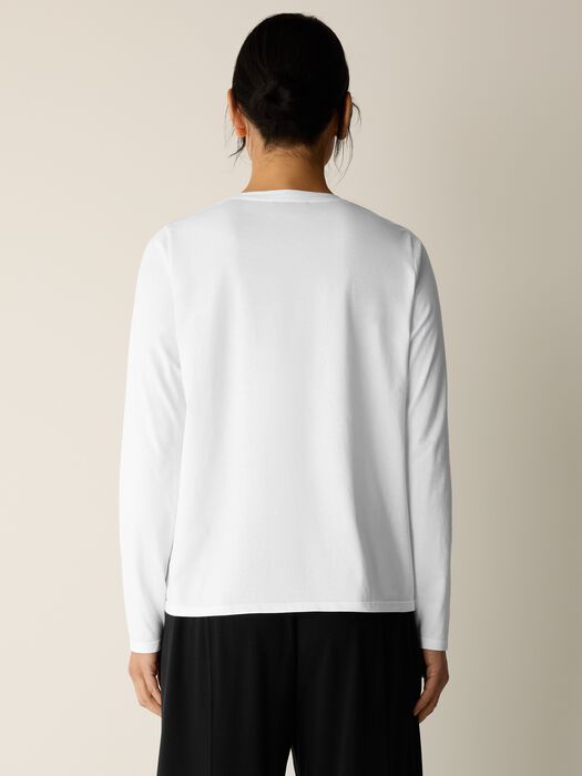 Eileen Fisher Organic Pima Cotton Jersey Long Sleeve Tee in White