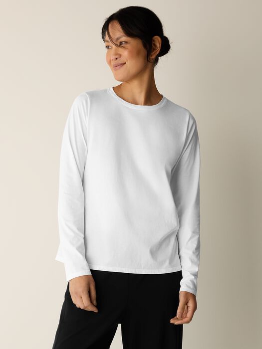 Eileen Fisher Organic Pima Cotton Jersey Long Sleeve Tee in White