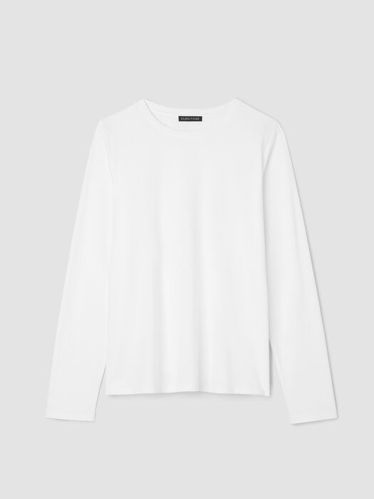 Eileen Fisher Organic Pima Cotton Jersey Long Sleeve Tee in White